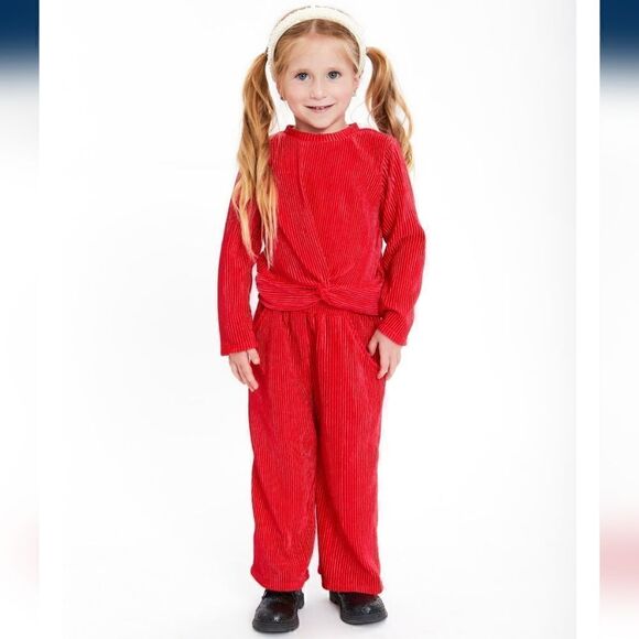 Nwt Girls Christmas Valentine's Day Outfit, Wide leg pants and Top, Red - Picture 3 of 8